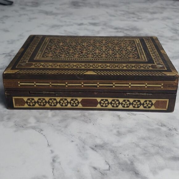 Vintage Middle Eastern Inlay Mosaic Wooden Box - Picture 11 of 12
